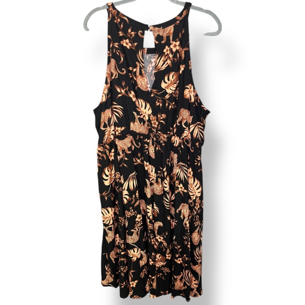 TORRID Roaming Leopard Halter Hi-Low Knee Length Challis Skater Dress Black 4 4X - Picture 6 of 10